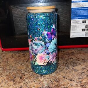 Floral and Butterfly Glitter Tumbler
